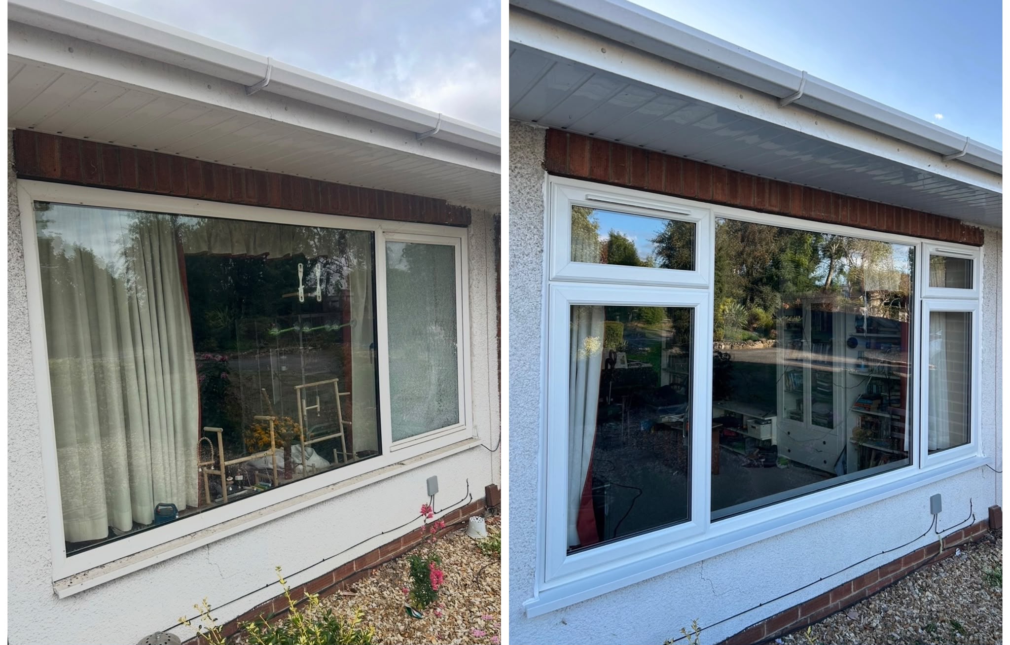 Bungalow front window replaced, before and after